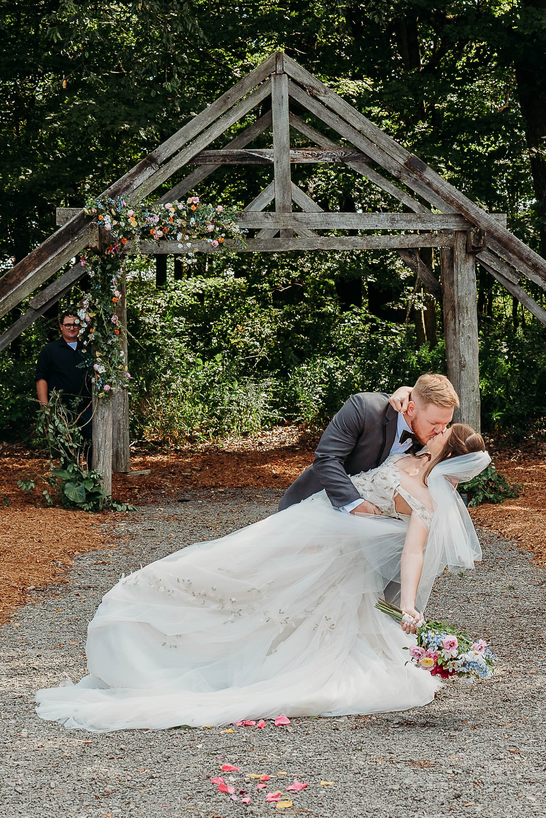 The couple's first kiss at the close of the ceremony.